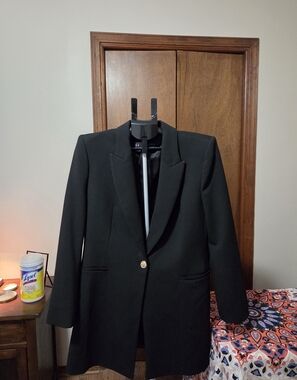 Zara Black Single-Button Long Blazer